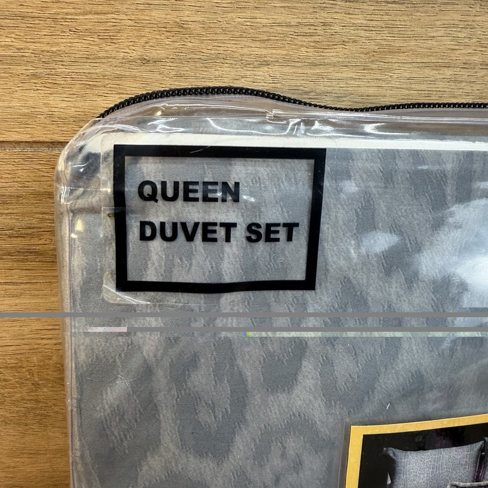 Roberto Cavalli QUEEN Duvet Cover Set 3pc Grey Gray Leopard Print Luxury Bedding - Picture 4 of 6